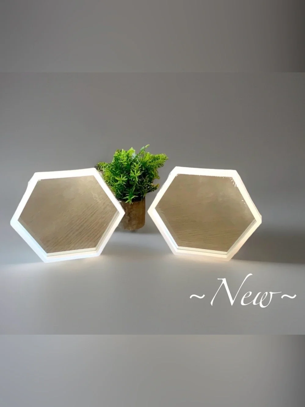 Hexagon Design Wall Mirror Set 2pcs ~ White Framed  ~New~